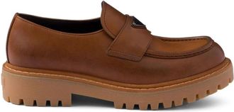 Prada Loafers, male, Brown, Size: 8 1/2 US Enamel Triangle Logo Loafers