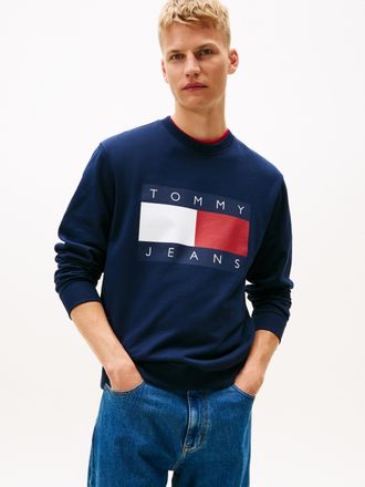 Tommy Jeans Sweatshirt TOMMY JEANS TJM BIG FLAG CREWNECK, Herren, Gr. XXL, schwarz night navy, Sweatware, Obermaterial: 100% Baumwolle, Rundhals, B&uuml;ndchen, Sweats