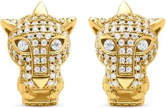 Nialaya sterling silver Panther huggie earrings - women - Cubic Zirconia/Gold Plated Sterling Silver - One Size