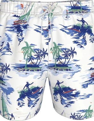 Tommy Hilfiger Mens Tropical Conversational Print Swim Shorts, White/blue - Size: 37/36/32
