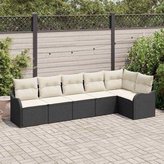 vidaXL Vidaxl - Conjunto De Sof&aacute; De Jard&iacute;n Con Coj&iacute;n 6 Pcs Negro Polirat&aacute;n