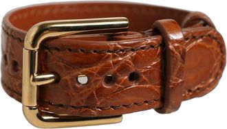 Dolce & Gabbana Brown Textured Leather Gold Buckle Belt Strap Womens Bracelet