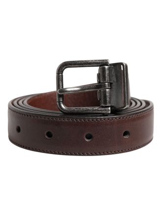 Dolce & Gabbana Brown Classic Calf Leather Metal Buckle Mens Belt