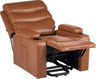 Beliani Sill&oacute;n Reclinable El&eacute;ctrico De Piel Sint&eacute;tica Moderno Elevable Con Reposapi&eacute;s Portavasos Revistero Marr&oacute;n Eter