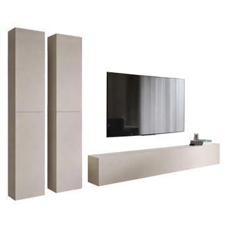 Dmora Pared Modular Haba, Mueble De Sal&oacute;n Ajustable, 6 Estantes, Apertura De Puertas, Beige