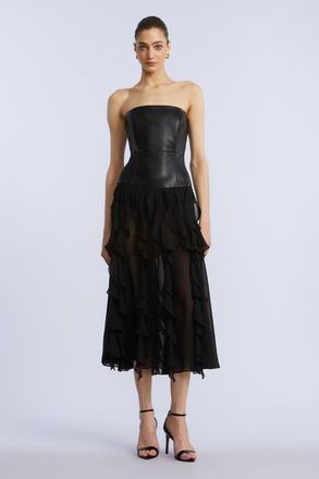 BCBGeneration Leather Chiffon Dress in Black at Nordstrom, Size 8