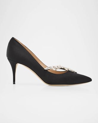Manolo Blahnik Nadira Jeweled Satin 70mm Pumps