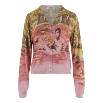 Versace Printed Silk Knit Cardigan - female - Versace - Cardigans - Multicolor - M - Knitwear