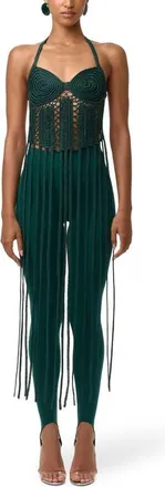 Naked Wardrobe Fringe Halter Top in Jade at Nordstrom, Size X-Small