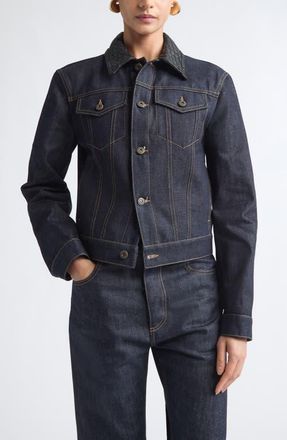 Bottega Veneta Intrecciato Collar Denim Jacket in 4245 Indigo at Nordstrom, Size 40