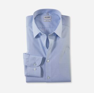 Olymp Langarmhemd OLYMP Level 5, Herren, Gr. 36, N-Gr, blau (hellblau), Web, Obermaterial: 97% Baumwolle, 3% Elastolefin, 2-Knopf-Manschette, Hemden Langarm