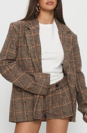 Princess Polly Ayvanna Oversize Glen Plaid Blazer in Brown Plaid at Nordstrom, Size 12