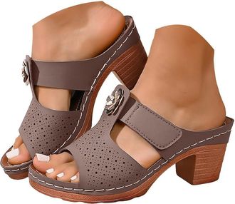 Generic Platform Wedge Sandals for Women 2026 -Dressy Sandals for Summer,Low Heel Open Toe Work Shoes for Office,Casual Breathable Hollow Out Shoes Khaki