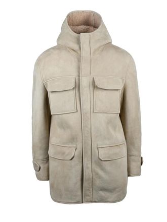 Dondup Shearling Leather Jacket With Hood And Multi-Pocket Design