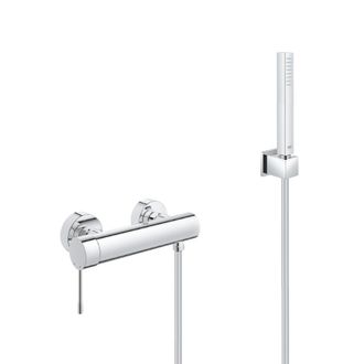 GROHE Essence Set Mezclador De Ducha + Teleducha Stick 1 Rociador, Soporte De Pared, Flexo, Cromo (33636001-cubestick) - Grohe