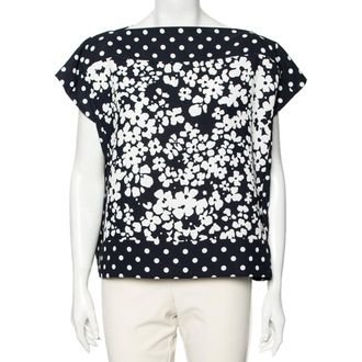 Carolina Herrera Navy And White Floral Print Square Top