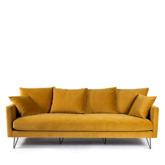 DRAWER Sof&aacute; de 4 plazas en terciopelo con patas metalicas de horquilla negras