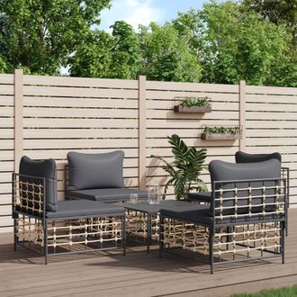 vidaXL Juego De Muebles De Jard&iacute;n 5 Pzas Y Cojines Rat&aacute;n Pe Antracita Vidaxl