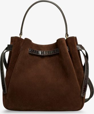 Tory Burch Womens Bucket Bag Romy Brown Suede Shoulder