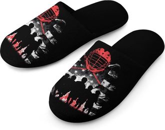 Generic USA Flag Lacrosse Mens Slippers Warm Non-Slip Houes Shose Spa Slipper for Home Bedroom