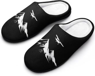 Generic Airplane Flying Over Snowy Mountain Slippers Men Winter Warm Cotton Anti-Slip Indoor Slip-Ons House Shoes