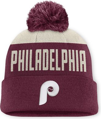 Nike Philadelphia Phillies Cooperstown Peak Nike Mens MLB Cuffed Pom Beanie in White | NB160KJ4PHP-5JZ