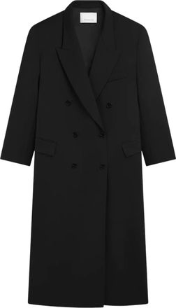 Frankie Shop Structured Black Viscose Long Coat With Lapel Collar
