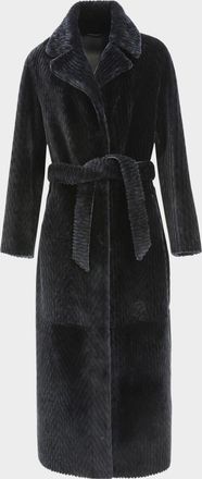 Gorski Reversible Chevron-Print Grooved Shearling Lamb Coat With Belt