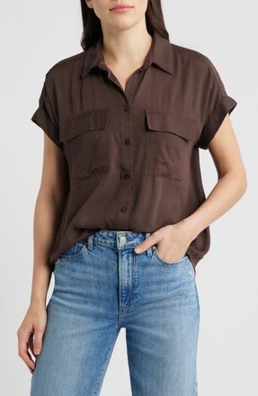 Beach Lunch Lounge Kia Short Sleeve Button-Up Shirt in Hot Fudge at Nordstrom, Size X-Large
