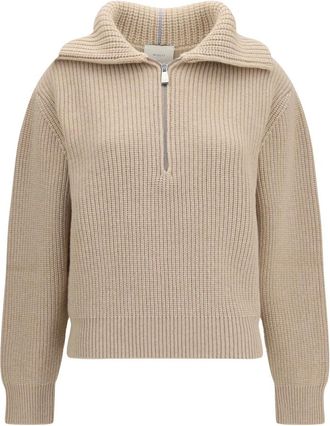 Malo Cashmere Trui met Hoge Hals en Rits - Dames - Truien - Beige - Maat: 2XS Kasjmier