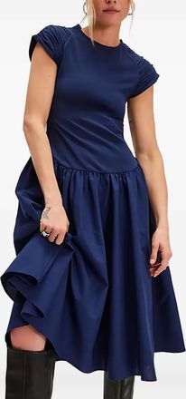 Free People Afternoon Elegance midi-jurk met geplooide schouders - Blauw
