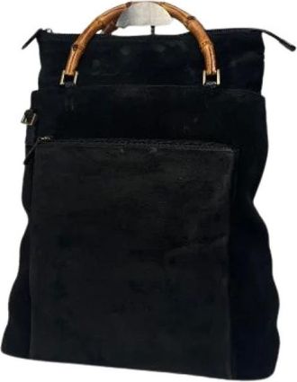 Gucci Pre-owned Tote Bags, female, Black, Size: ONE SIZE Pre-owned Suede Tote Bag