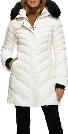 Gorski Apres-Ski Chevron Long Parka with Detachable Toscana Lamb Hood Trim in Ivory/black at Nordstrom, Size Medium