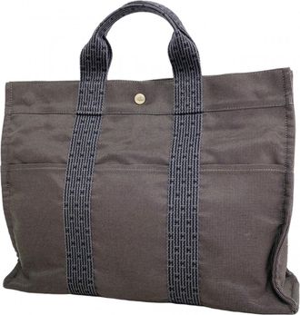 Herm&egrave;s Gray Canvas Tote Bag (Pre-Owned)