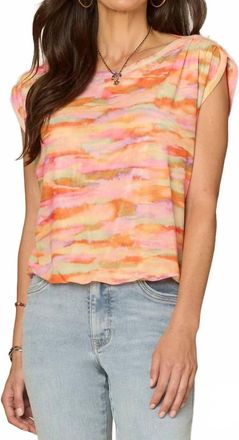 Democracy Womens Printed Bubble Hem Top In Multicolor