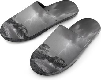 Generic Nautical Storm Lighthouse Mens Cozy Memory Foam Slippers Warm Cotton House Shoes Comfy Slipper for Indoor Outdoor