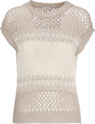 PESERICO Ivory Cotton Sequined Perforated Knit Top