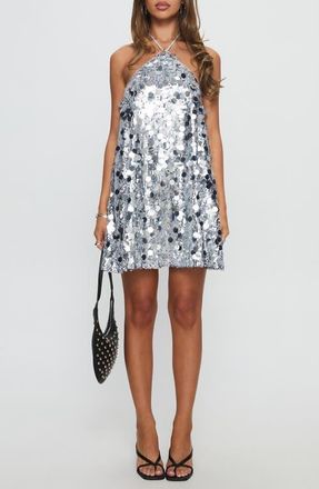 Princess Polly Fluorescents Sequin & Paillette Halter Minidress in Silver at Nordstrom, Size 2
