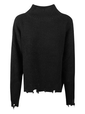 Hinnominate mock-neck frayed-hem sweater - women - Modacrylic - S - Black