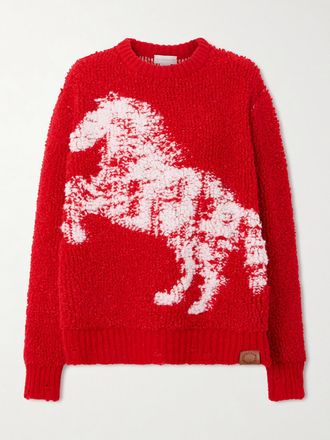 Stella McCartney Pullover Oversize In Pile Di Misto Lana Jacquard Effetto Consumato - Rosso