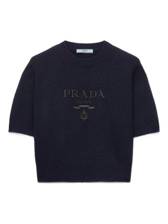 Prada logo-embroidered crew-neck knitwear - Blu