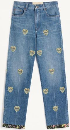 Valentino Embroidered Denim Trousers Woman BLUE 24