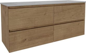 Saniclass Holz Pure Badkamermeubelset - 140x45x60cm - keramische wastafel wit - 2 wasbakken - 2 kraangaten - 4 lades - Eiken Natural