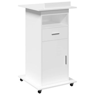 Berkfield Home Lectern with Wheels & Drawer White 55x55x107 cm Engineered Wood | Size: 55 x 55 x 107 cm
