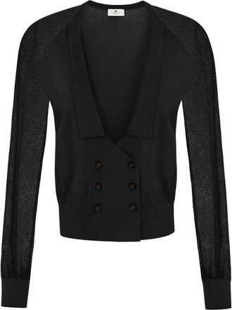 Elisabetta Franchi Dubbelrijige Gebreide Cardigan - Dames - Vesten - Zwart - L - Katoen - Truien & Vesten