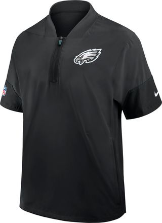 Nike Philadelphia Eagles Sideline Coach Nike Mens NFL 1/2-Zip Short-Sleeve Hooded Jacket in Black | 03BO149N86-2J5
