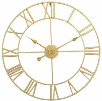 OEM Reloj De Pared Grande De Hierro Retro, Redondo, Silencioso, A Pilas, Con N&uacute;meros Romanos, Estilo Vintage, Para Decoraci&oacute;n De Sal&oacute;n, Dorado (40 Cm)