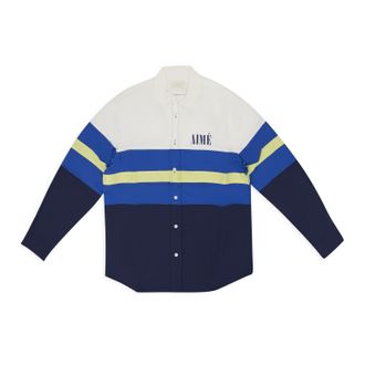Aim&eacute; Leon Dore Blue Colorblock Logo Shirt