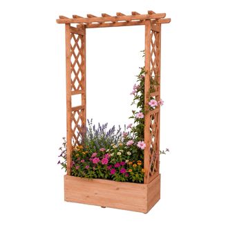 Relaxdays Jardinera Relaxdays Con Enrejado Y Techo, 152 X 78 X 36 Cm, Para Balc&oacute;n Y Jard&iacute;n, Madera, Marr&oacute;n