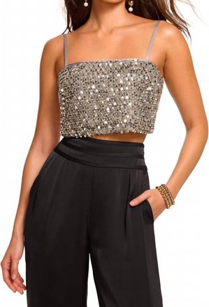 Ramy Brook Cassandra Sequin Crop Top In Platinum Sequin